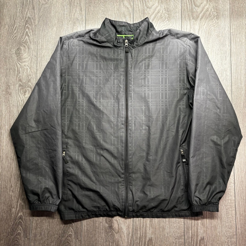 Adidas Golf ClimaProof Windbreaker Jacket Mens XL Black Tonal Plaid Full Zip